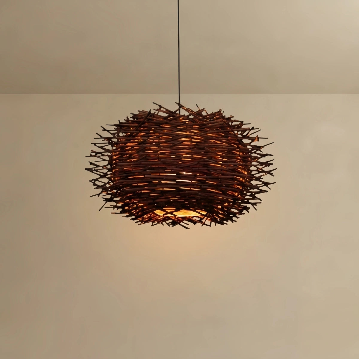 Bamburo Farmhouse Globular Wood Pendant Light – Brown for Living Room