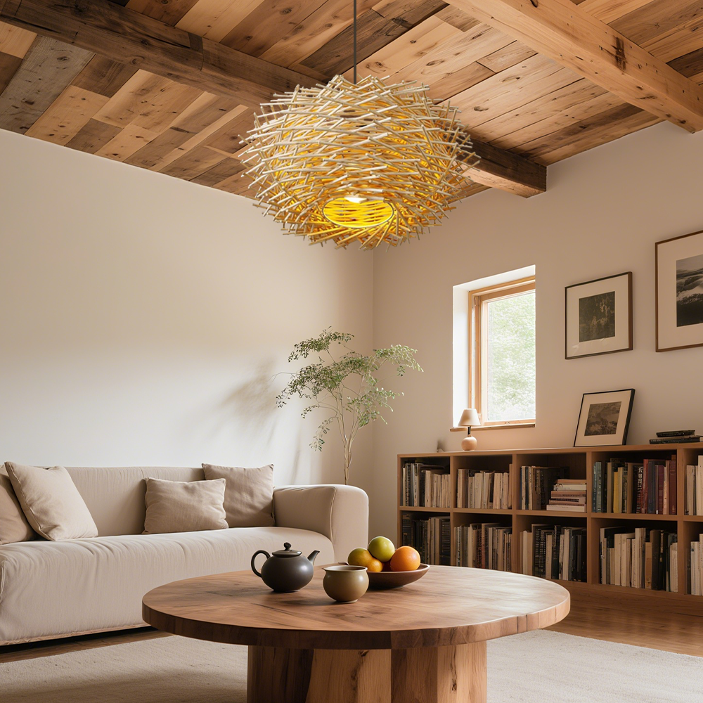Farmhouse Nest Wood LED Pendant Light for Living Room