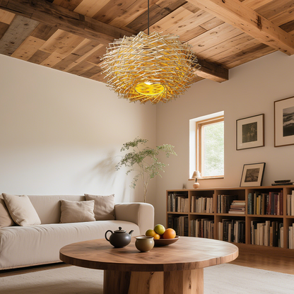 Farmhouse Nest Wood LED Pendant Light for Living Room