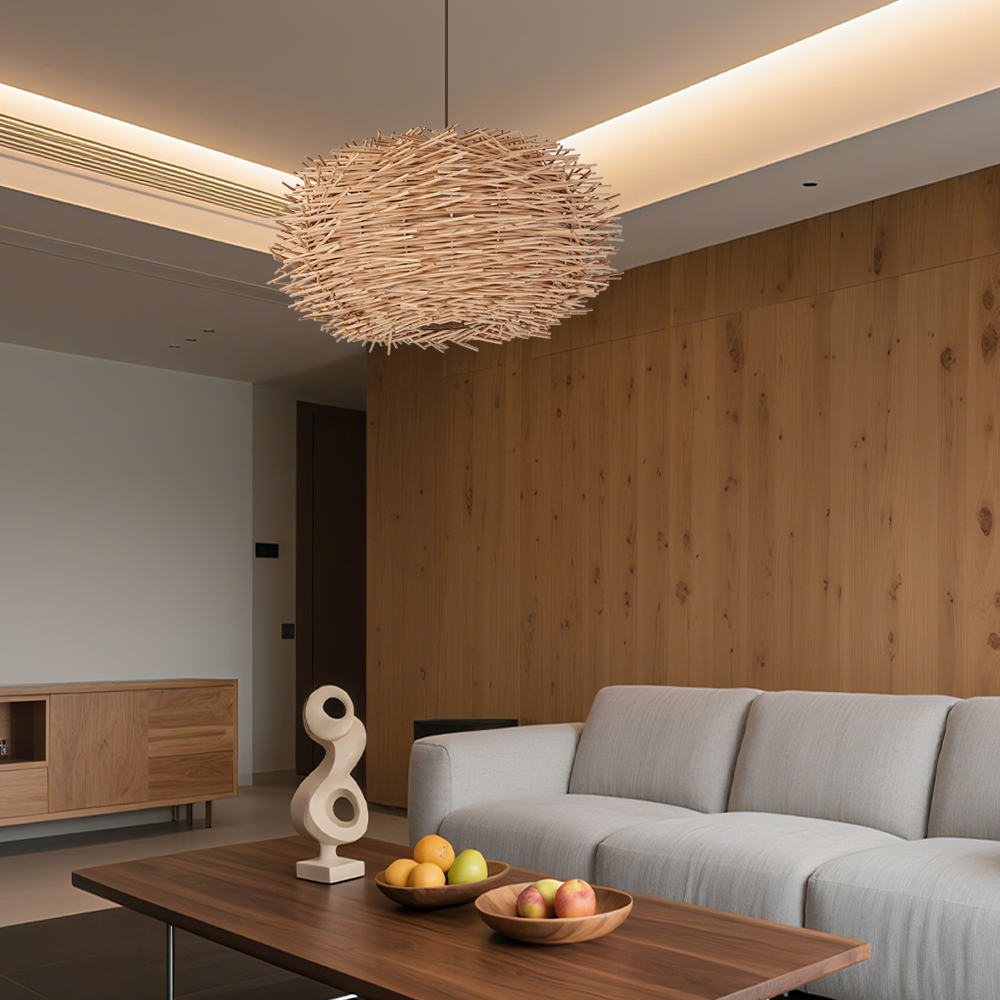 Farmhouse Nest Wood Pendant Light for Living Room