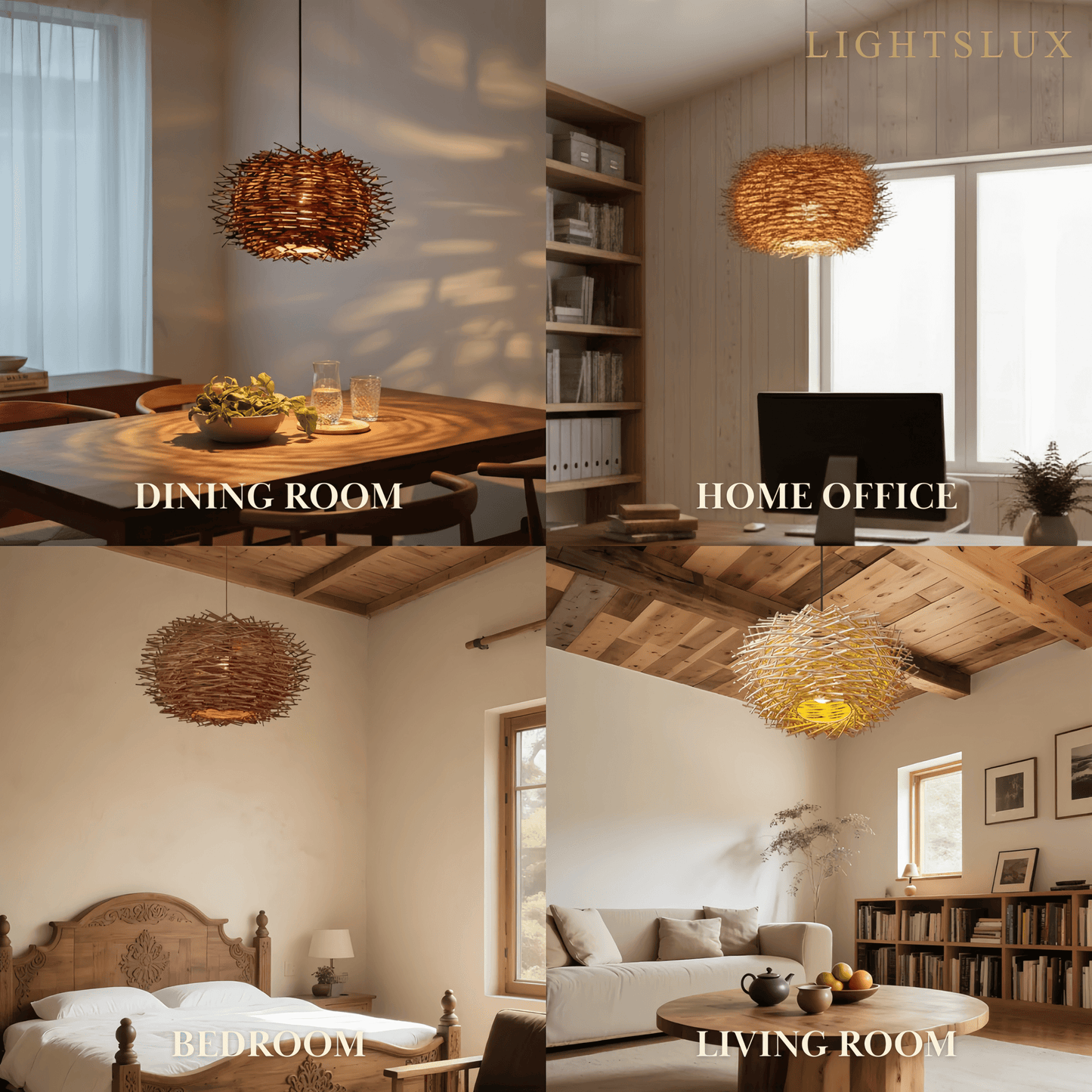 Bamburo Farmhouse Globular Wood Pendant Light – Brown for Living Room
