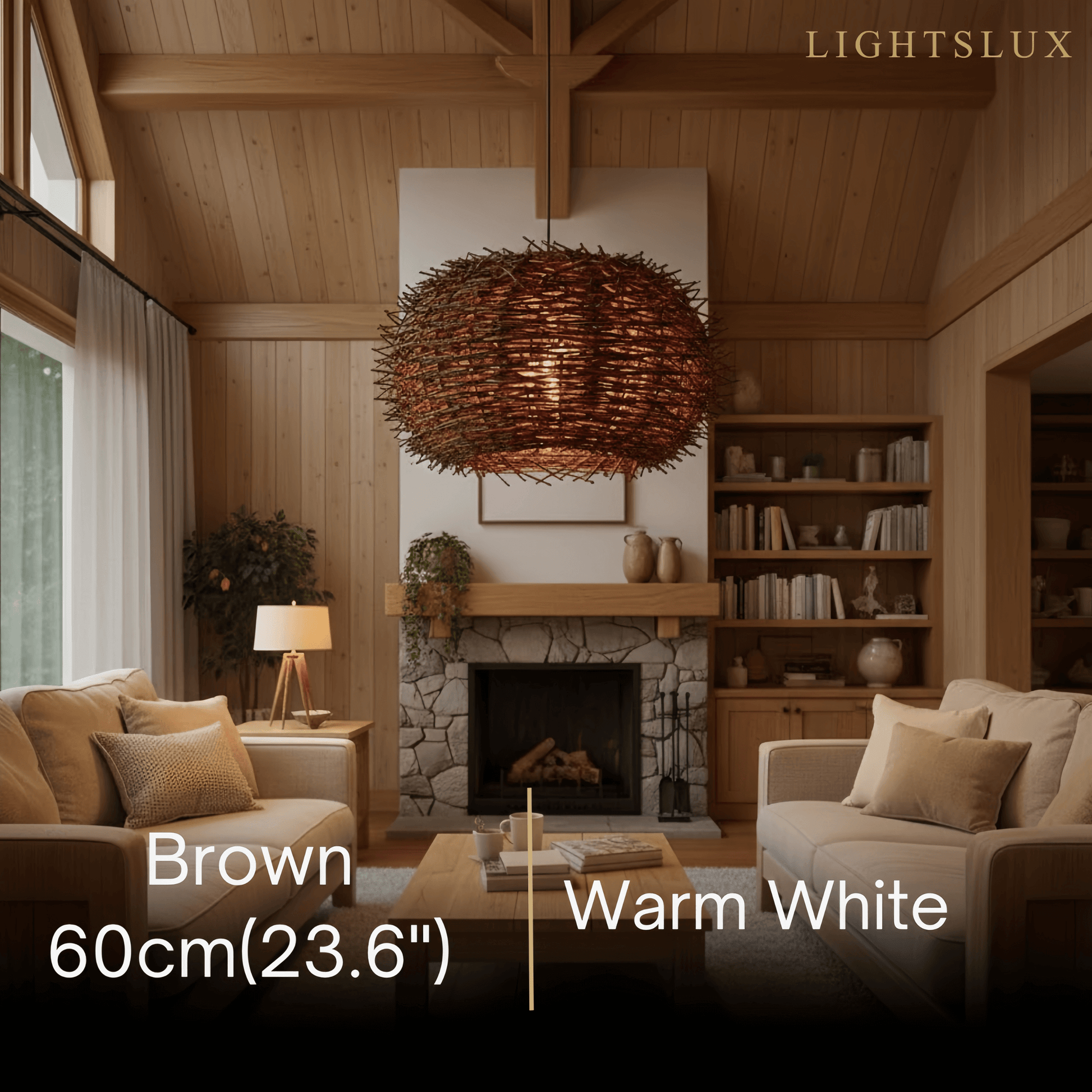 Bamburo Farmhouse Globular Wood Pendant Light – Brown for Living Room