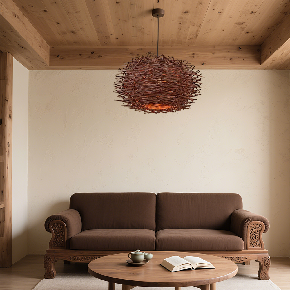 Farmhouse Nest Brown Pendant Light for Living Room