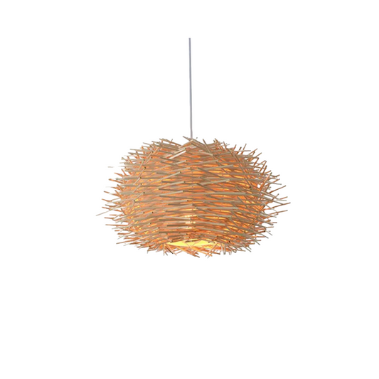 Bamburo Farmhouse Globular Wood Pendant Light – Brown for Living Room