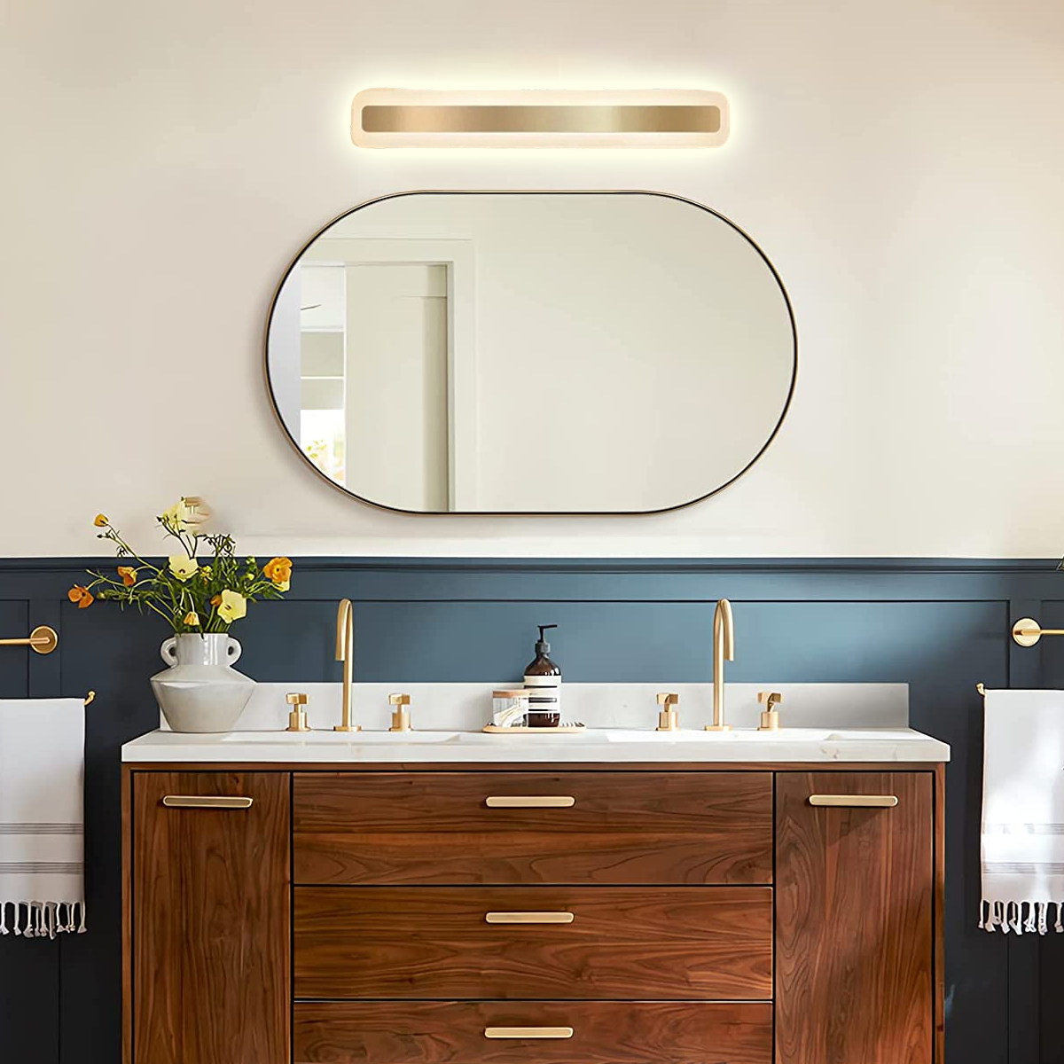 Gold Vanity Light — Metal & Acrylic Rectangle IP44 Bedroom