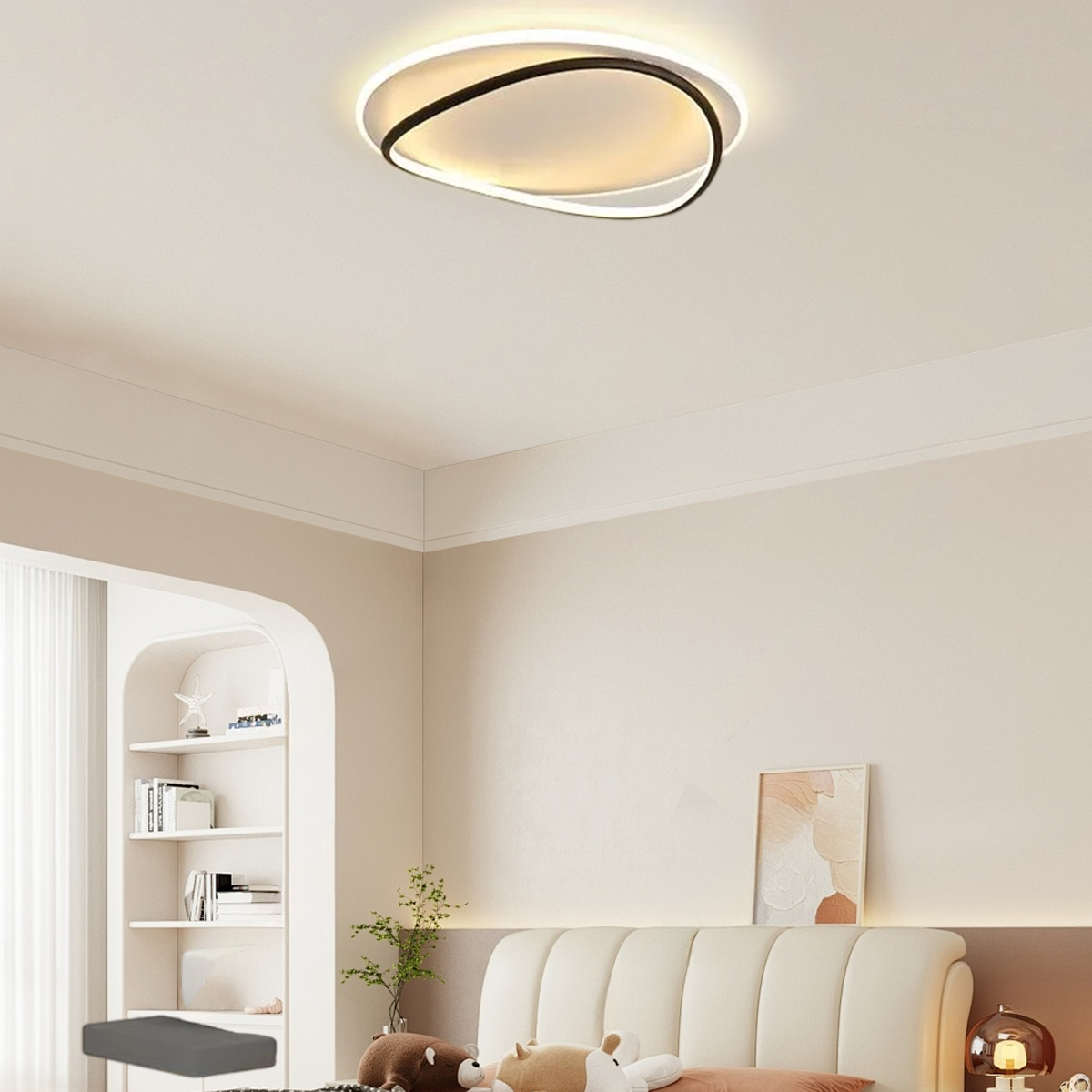 Velora Moderne Ring-Deckenleuchte – Dimmbar, Weiß/Schwarz, Metall, für Arbeitszimmer