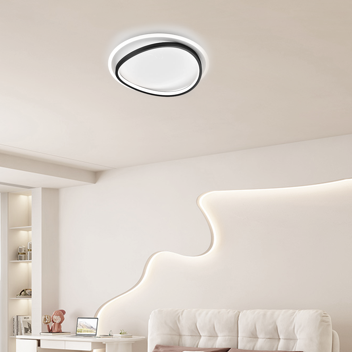 Velora Moderne Ring-Deckenleuchte – Dimmbar, Weiß/Schwarz, Metall, für Arbeitszimmer