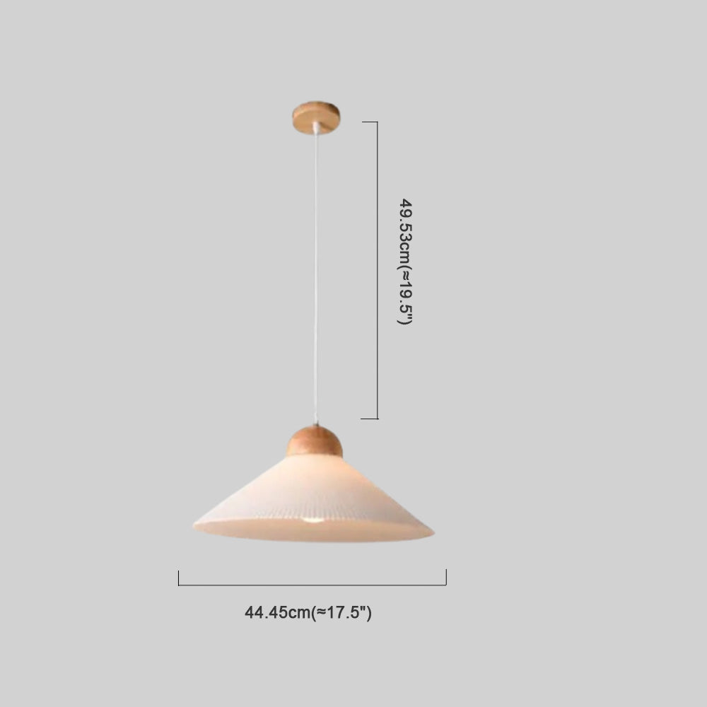 Wood & Glass Pendant Light — Brown Conical Shade for Dining Room