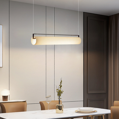 White Pendant Light – Cylindrical Metal & Acrylic Fixture for Dining Room