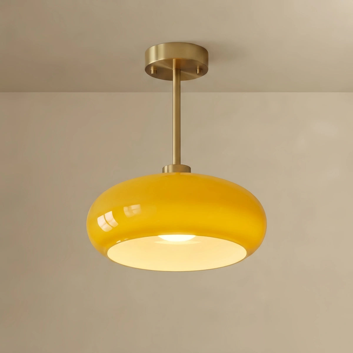 Crema Modern Flush Mount Ceiling Light — Orange/White Glass & Metal Dining Room
