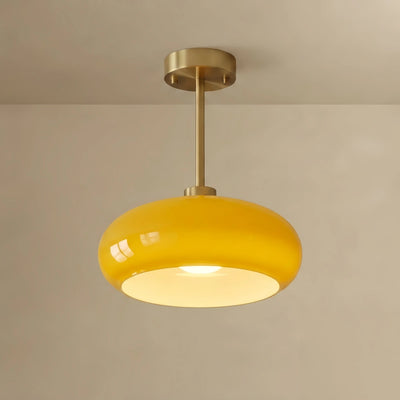 Crema Modern Flush Mount Ceiling Light — Orange/White Glass & Metal Dining Room