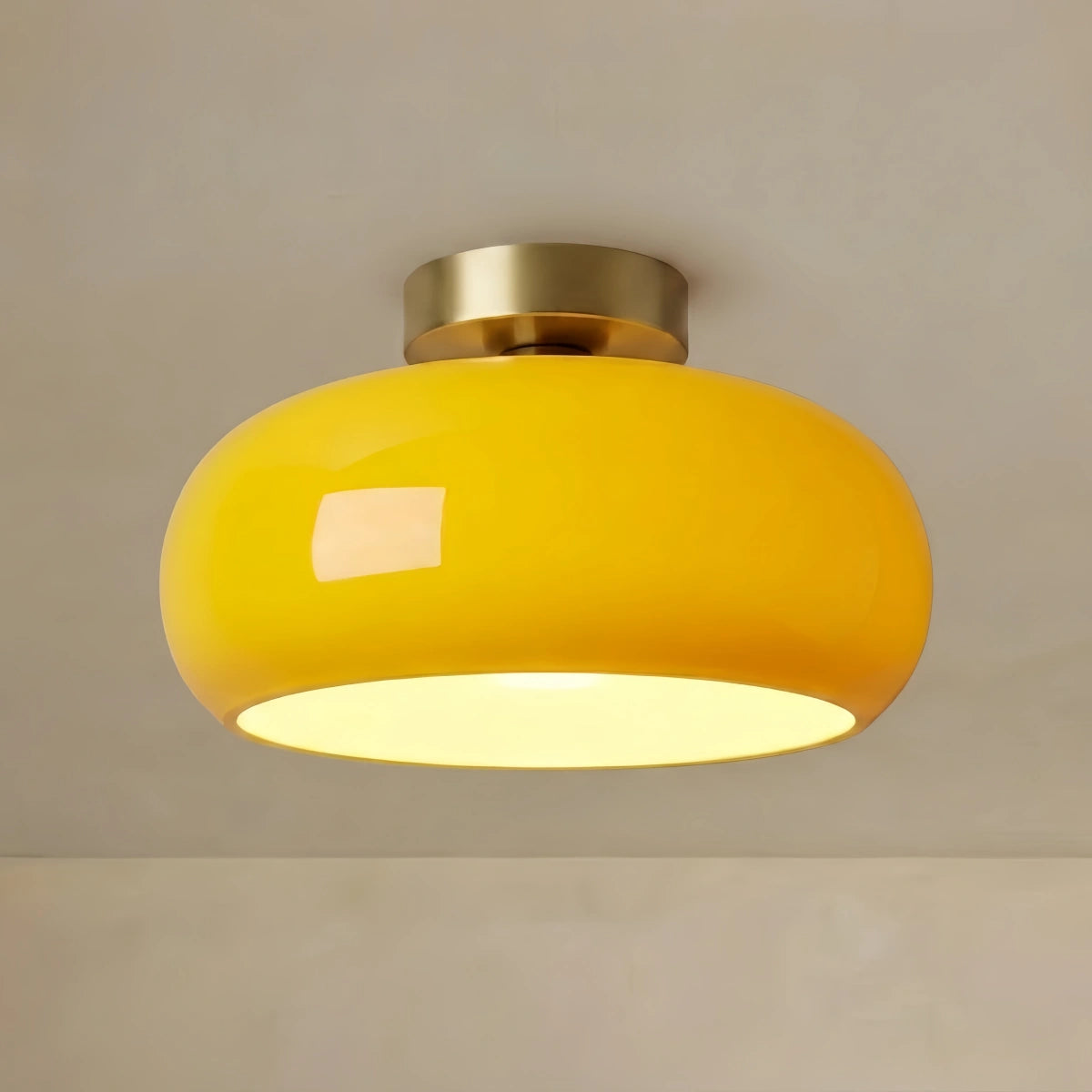 Crema Modern Flush Mount Ceiling Light — Orange/White Glass & Metal Dining Room