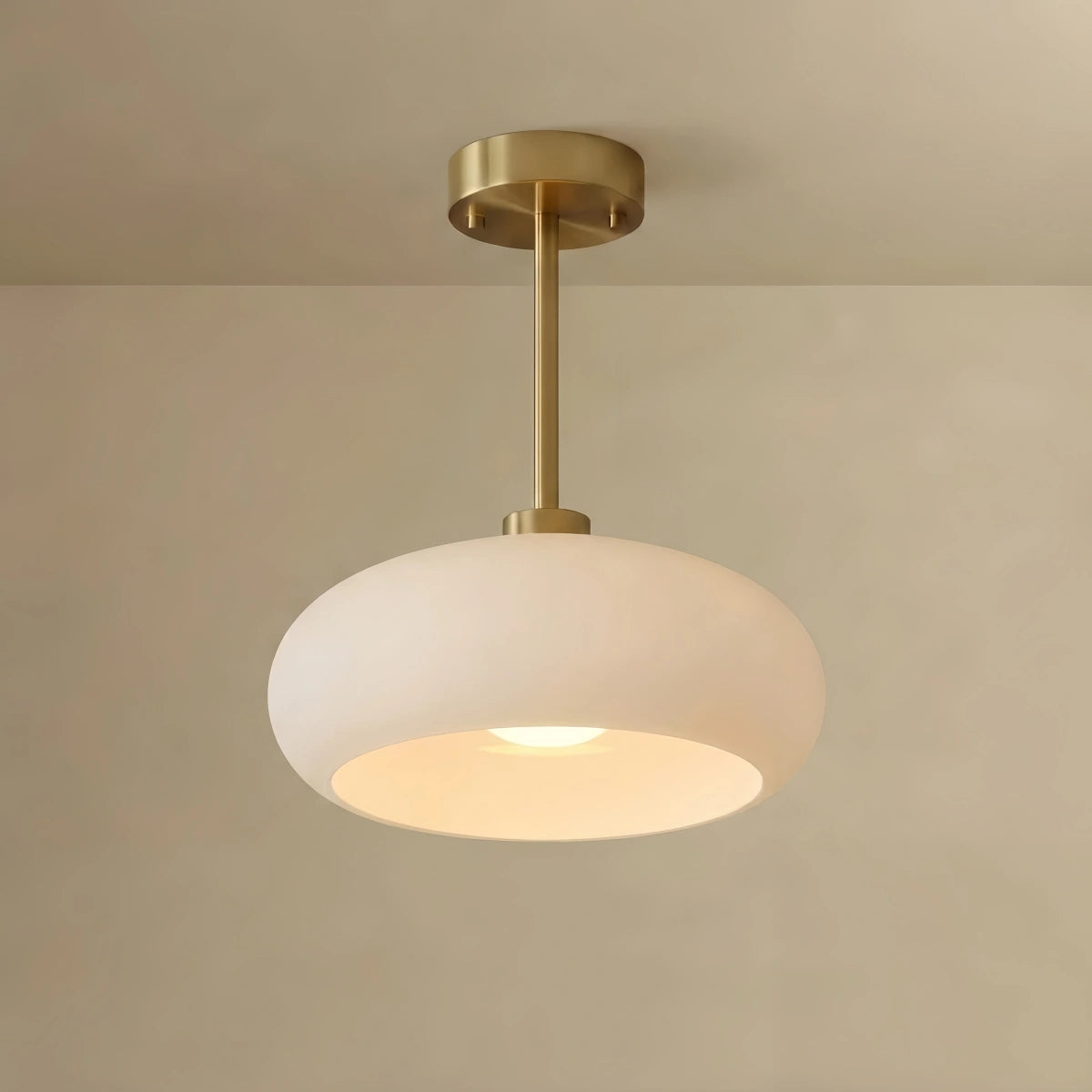 Crema Modern Flush Mount Ceiling Light — Orange/White Glass & Metal Dining Room