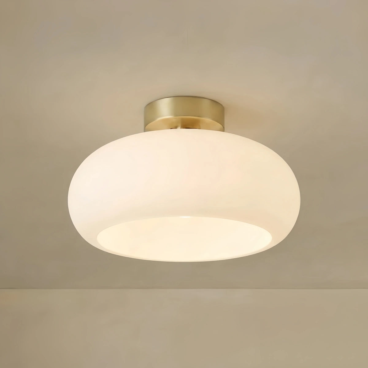 Crema Modern Flush Mount Ceiling Light — Orange/White Glass & Metal Dining Room