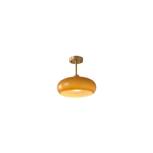Flush Mount Ceiling Light — Orange/White Glass & Metal Dining Room