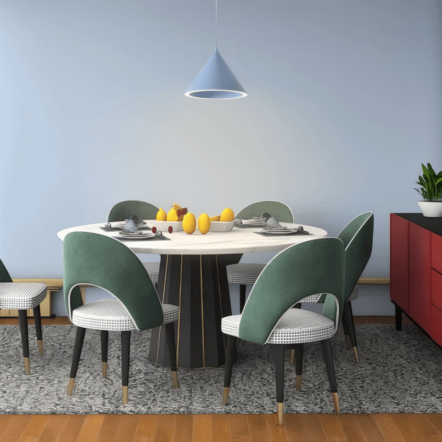 Morandi Blue Pendant Light  Funnel Dining Room