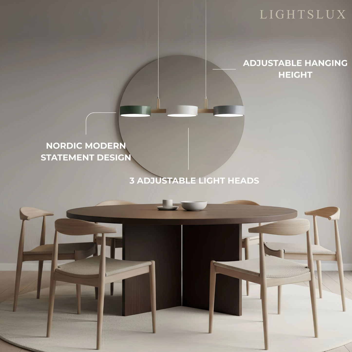 Arcato Nordic 3-Disc Pendant Light – Metal & Wood Lamp for Living Room