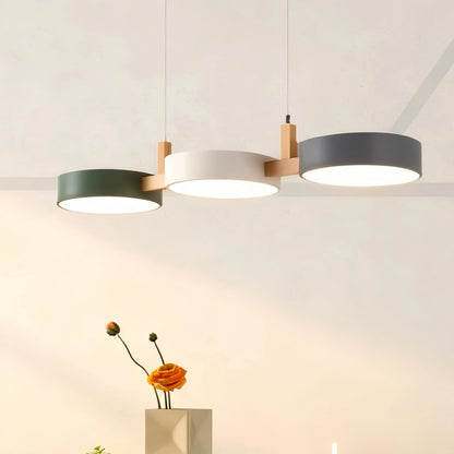 Lámpara colgante Arcato - Nórdica, 3 discos de metal y madera