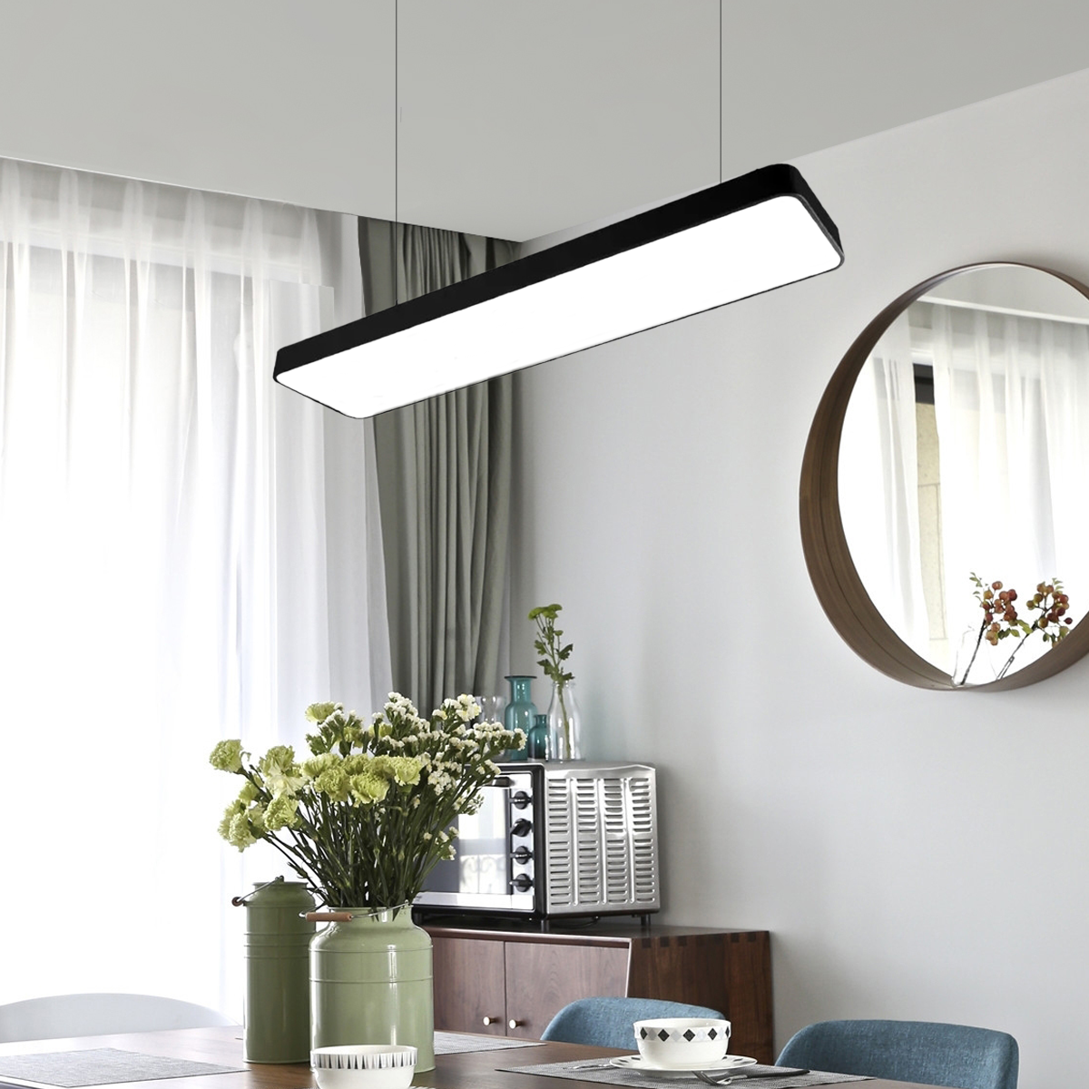 Rectangular Black Pendant Light for Dining Room