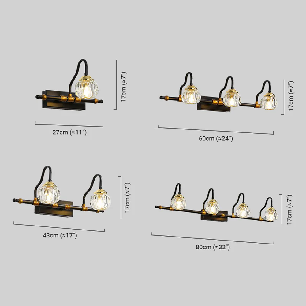 Vintage Crystal Globe LED Vanity Light Dimension