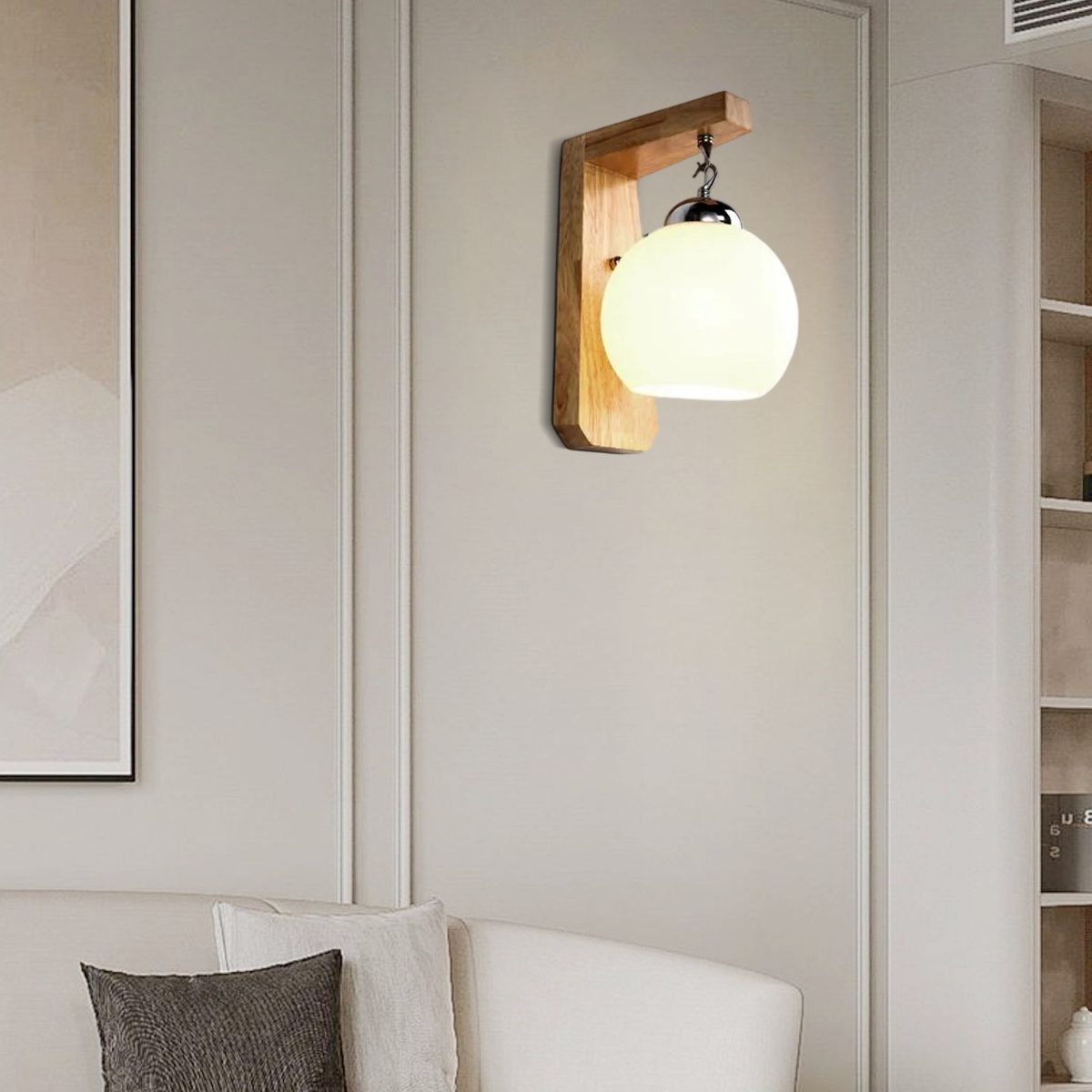 Vanity Light – Wood & Metal Frame with Glass Globe for Bedroom