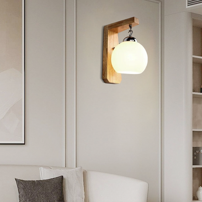 Vanity Light – Wood & Metal Frame with Glass Globe for Bedroom