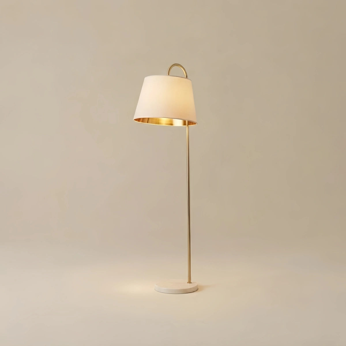 Verola Modern Arched Floor Lamp - Black/White Metal with Fabric Shade Living Room