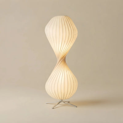 Zenno Art Deco Floor Lamp – White Pleated Fabric & Metal for Bedroom