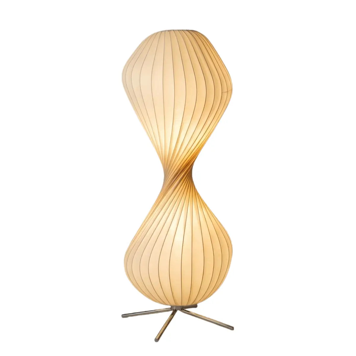 Zenno Art Deco Floor Lamp – White Pleated Fabric & Metal for Bedroom