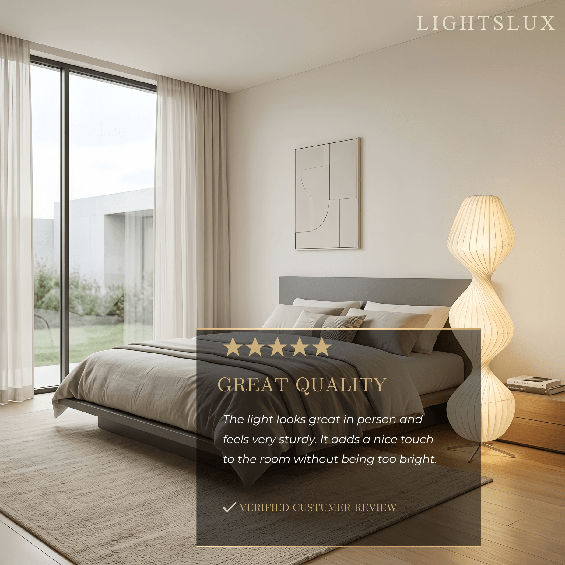 Lámpara de pie Zenno Art Deco – Tela plisada blanca y metal para dormitorio