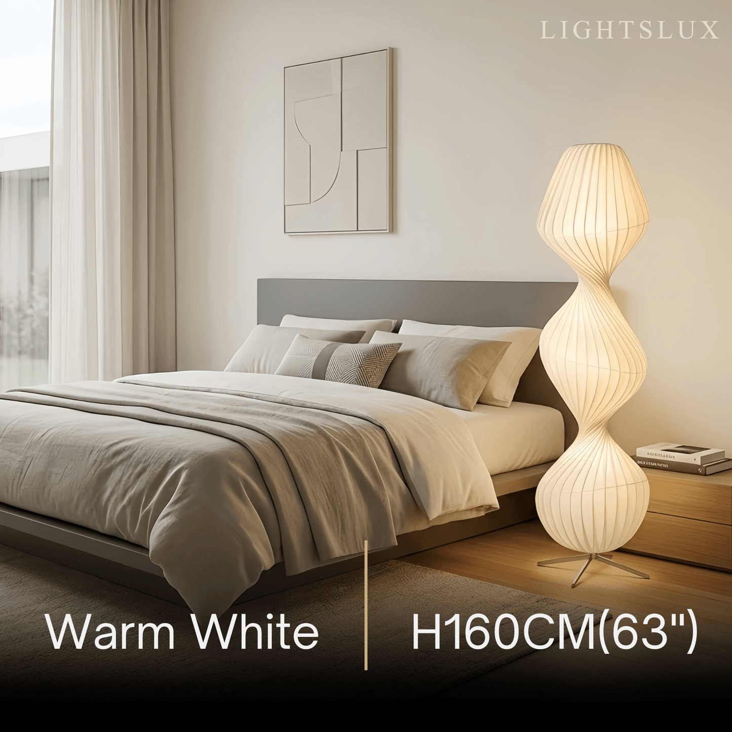 Zenno Art Deco Floor Lamp – White Pleated Fabric & Metal for Bedroom