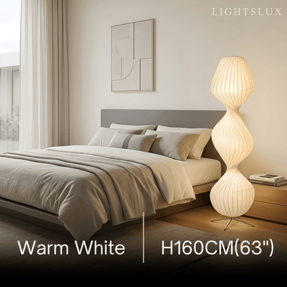 Zenno Art Deco Floor Lamp – White Pleated Fabric & Metal for Bedroom