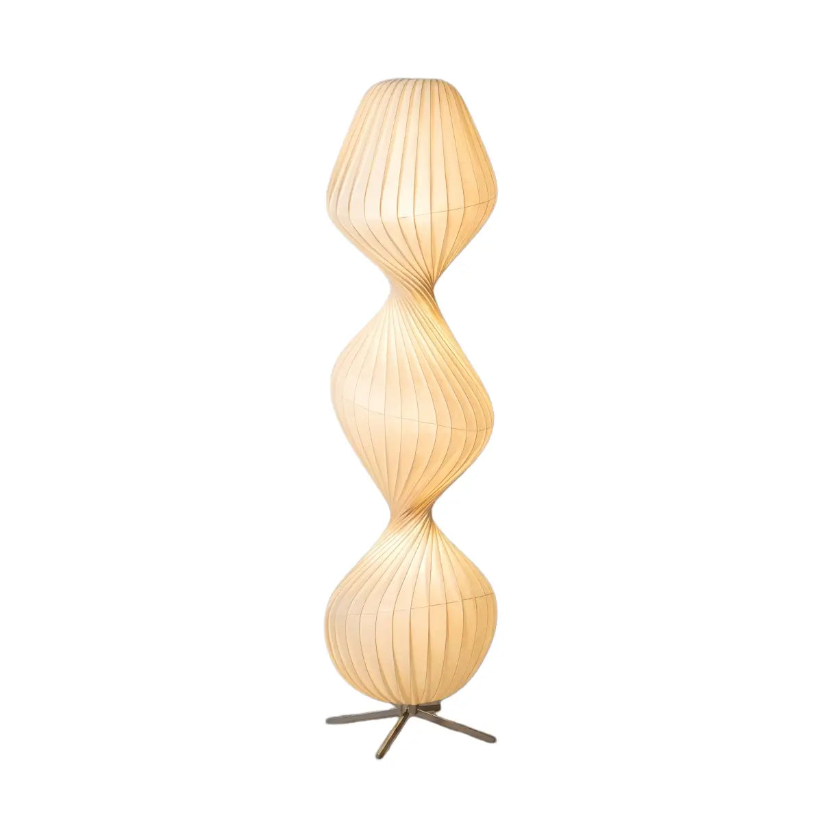 Zenno Art Deco Floor Lamp – White Pleated Fabric & Metal for Bedroom