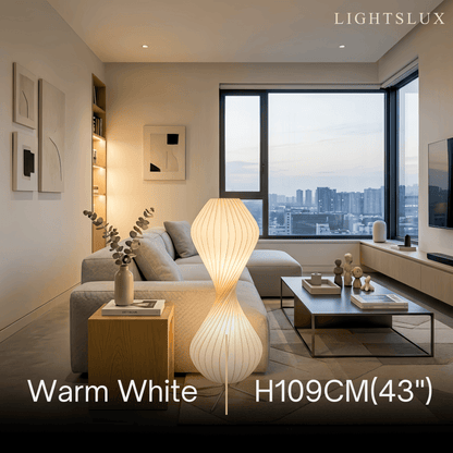Zenno Art Deco Floor Lamp – White Pleated Fabric & Metal for Bedroom