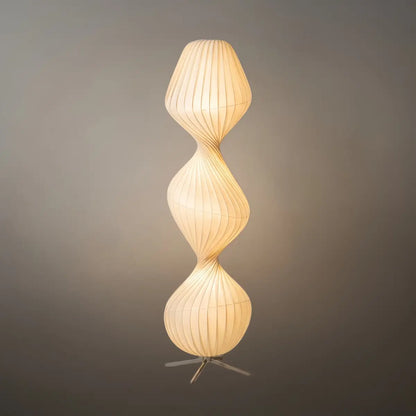 Zenno Art Deco Floor Lamp – White Pleated Fabric & Metal for Bedroom