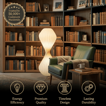 Zenno Art Deco Floor Lamp – White Pleated Fabric & Metal for Bedroom