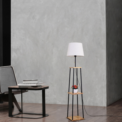 Modern Floor Lamp with Fabric Shade — Black Metal