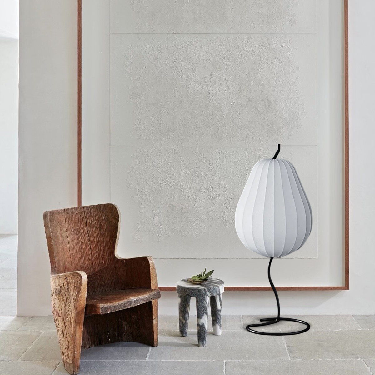 Zenno Japanese Style Floor Lamp with Pear-Shaped 