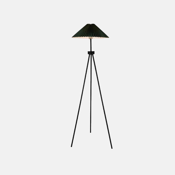 Modern Floor Lamp - Black Metal Tripod with Pleated Fabric