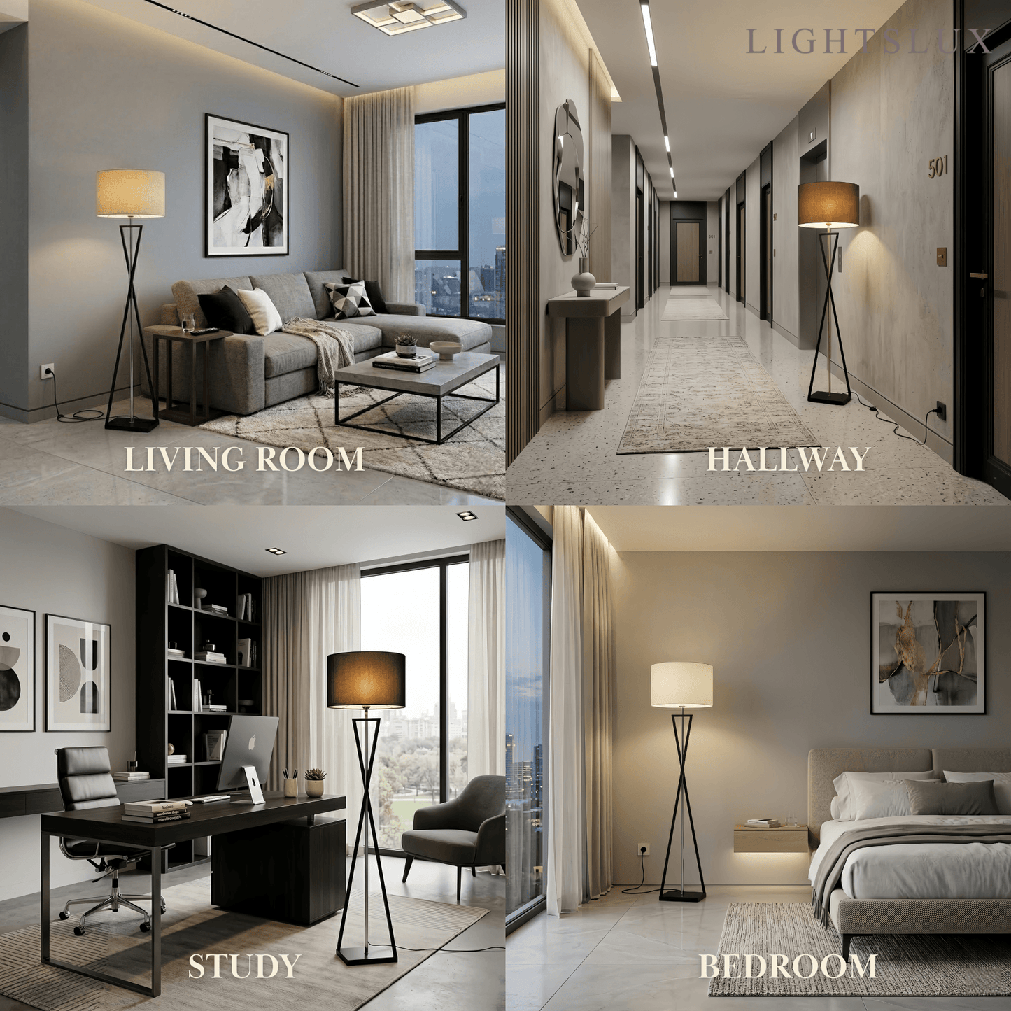 Modern Floor Lamp with Cylindrical Fabric Shade