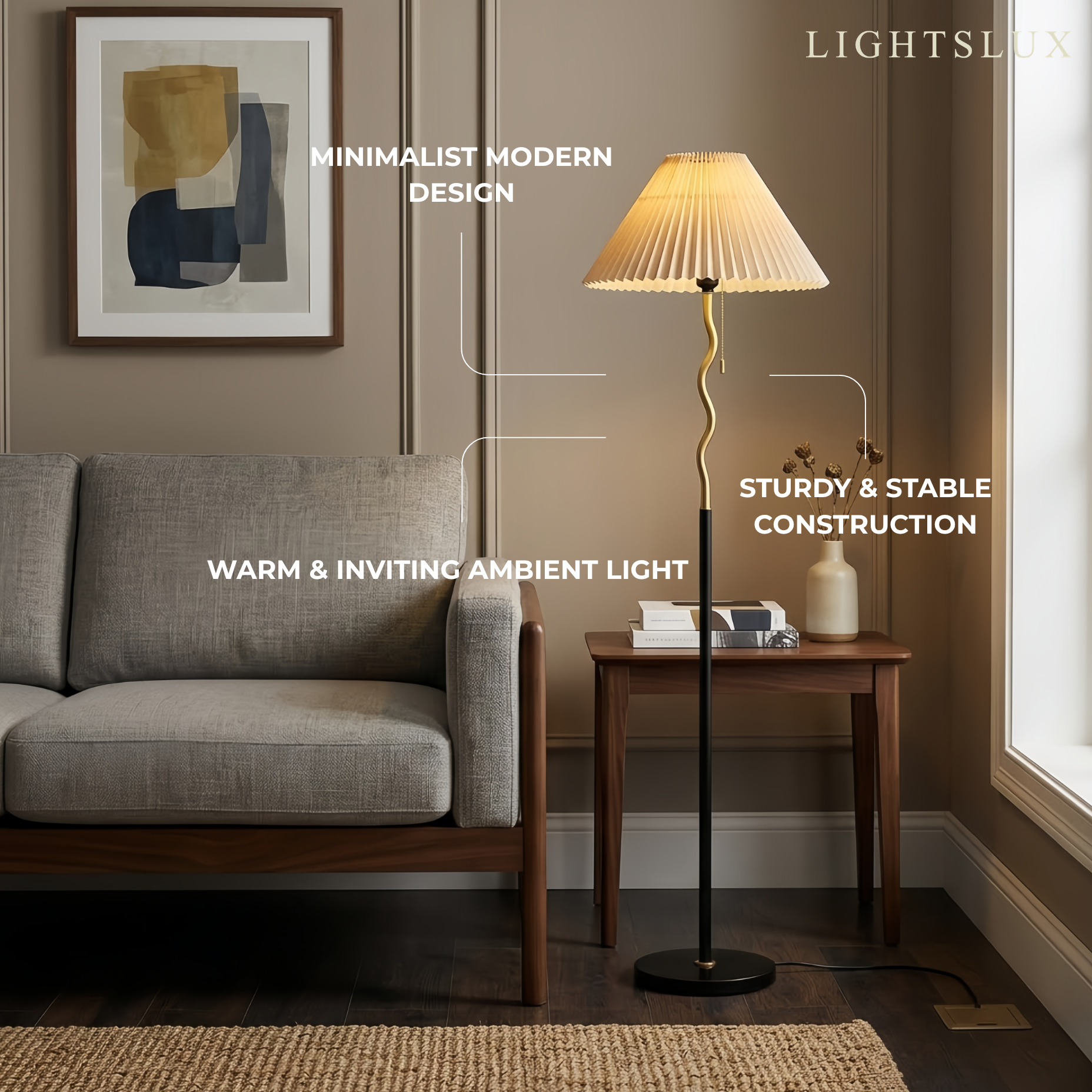 Crema Minimalist Metal & Fabric Floor Lamp