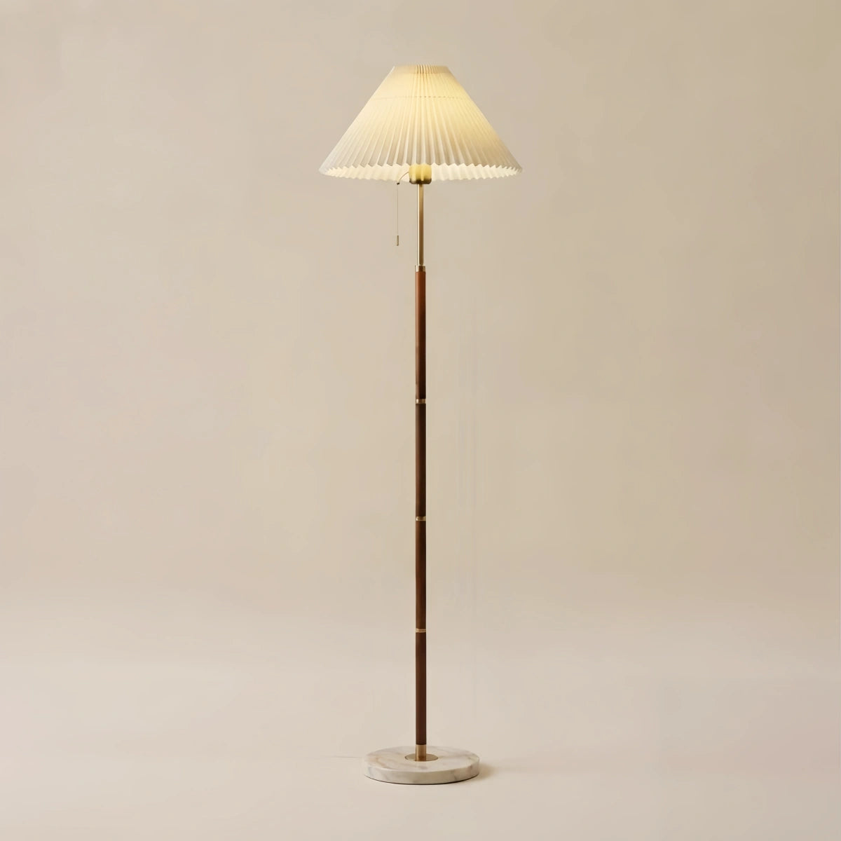 Crema Modern Floor Lamp — White Pleated Metal Fabric with Hooded Shade for Bedroom