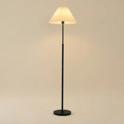 Crema Vintage Floor Lamp — White Pleated Metal & Fabric with Hooded Shade for Living Room