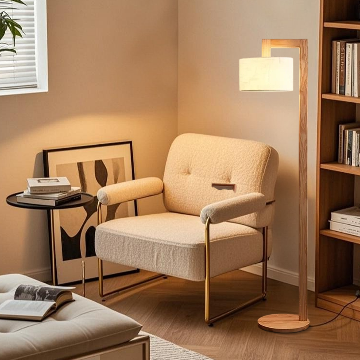 Crema Nordic Floor Lamp – Wood Log with Hooded Shade for Living Room