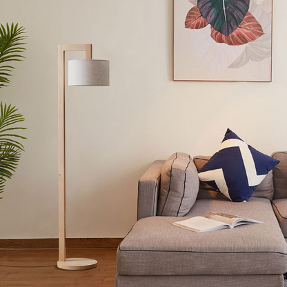 Crema Nordic Floor Lamp – Wood Log with Hooded Shade for Living Room