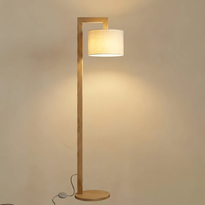 Crema Nordic Floor Lamp – Wood Log with Hooded Shade for Living Room