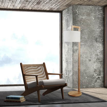 Nordic Floor Lamp – Wood Log with Hooded Shade 