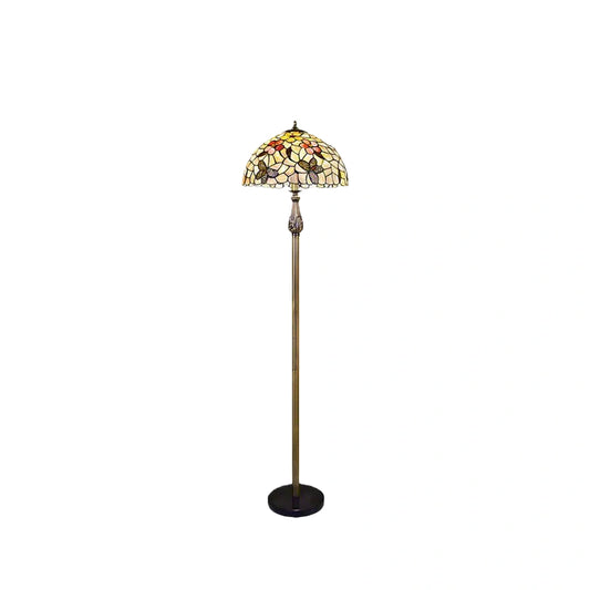 Mahara Vintage Butterfly Floor Lamp — Brass/Colorful Glass Bowl with Floral Motifs Living Room
