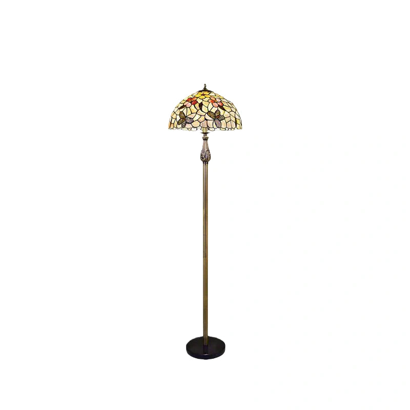 Lámpara de pie Mahara Vintage Butterfly — Latón/Cristal de colores con motivos florales para sala de estar