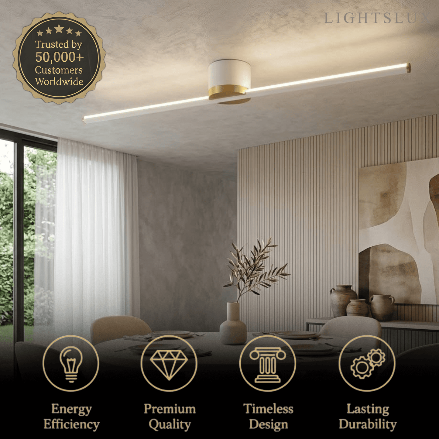 Arcato Minimalist Linear LED Ceiling Light – Black/White Metal for Hallway/Living Room